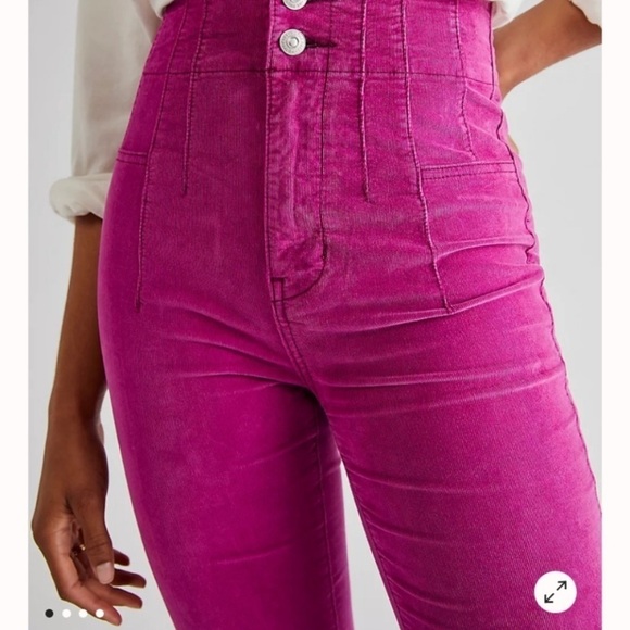 NWT Free People We The Free Jayde Cord Flare Jeans High Rise Denim Pant Pink - Picture 9 of 9
